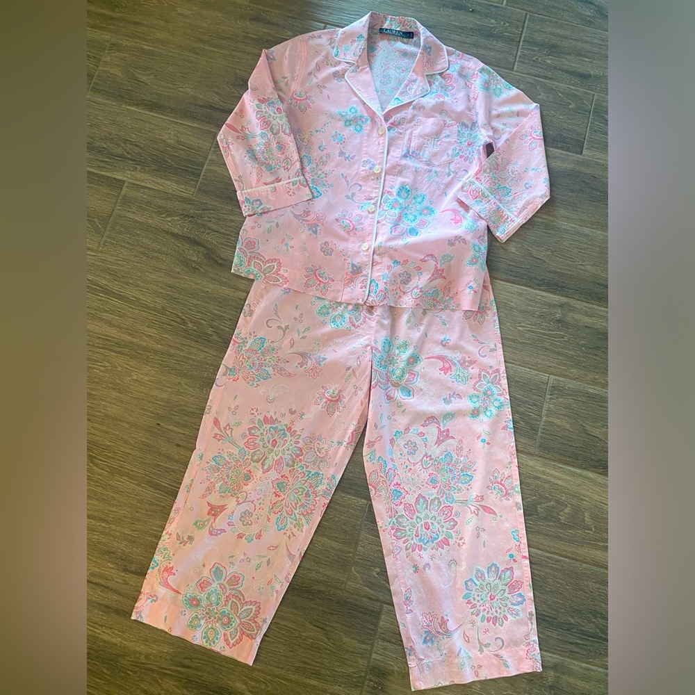 Lauren Ralph Lauren Black Label Women’s Small Paisly Croped Pajama Set Cotton
